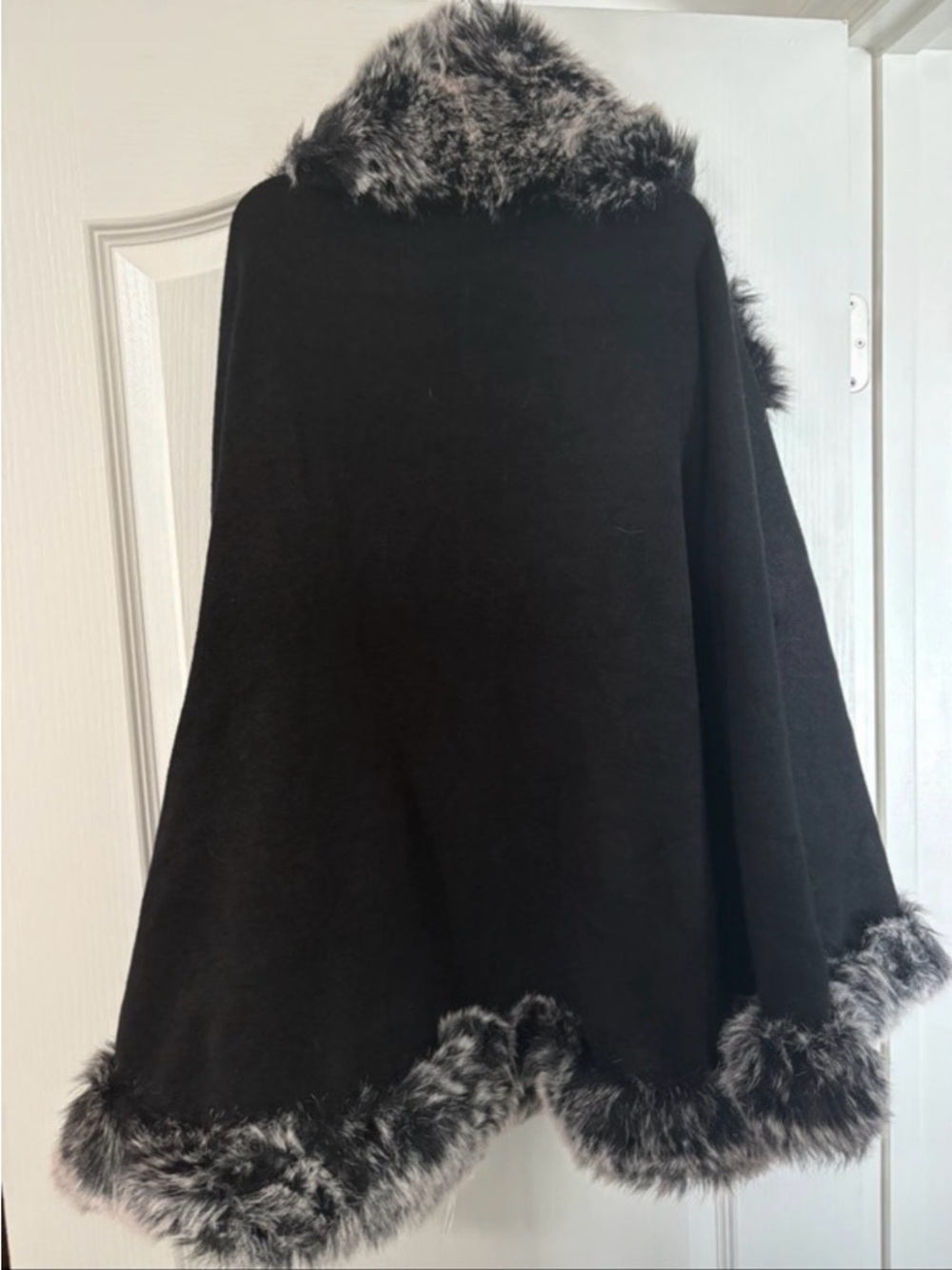 Black Faux Fur Trim Cape